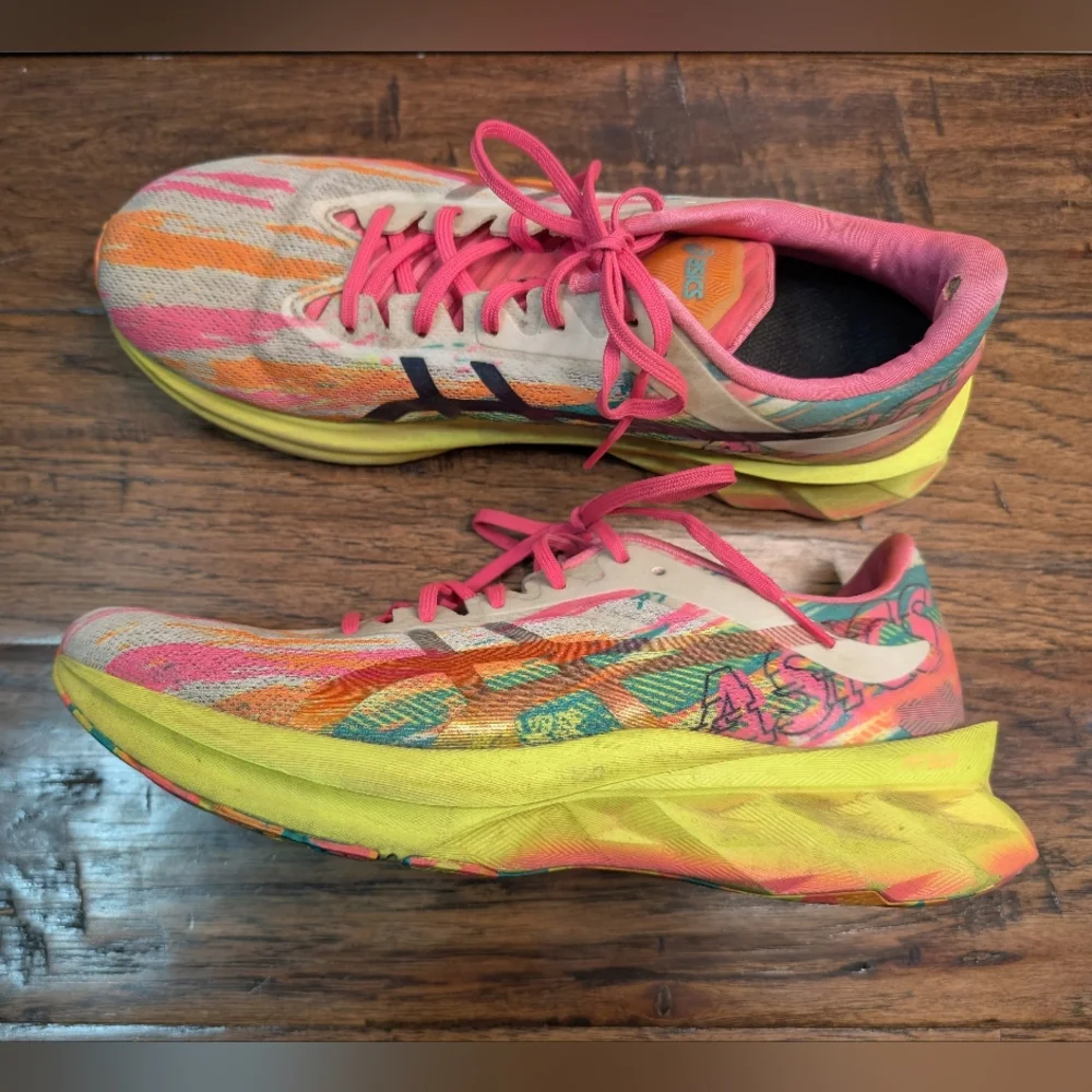 Asics Women's Multicolor Neon Pink & Yellow Athletic Running Shoes - Picture 3 of 8